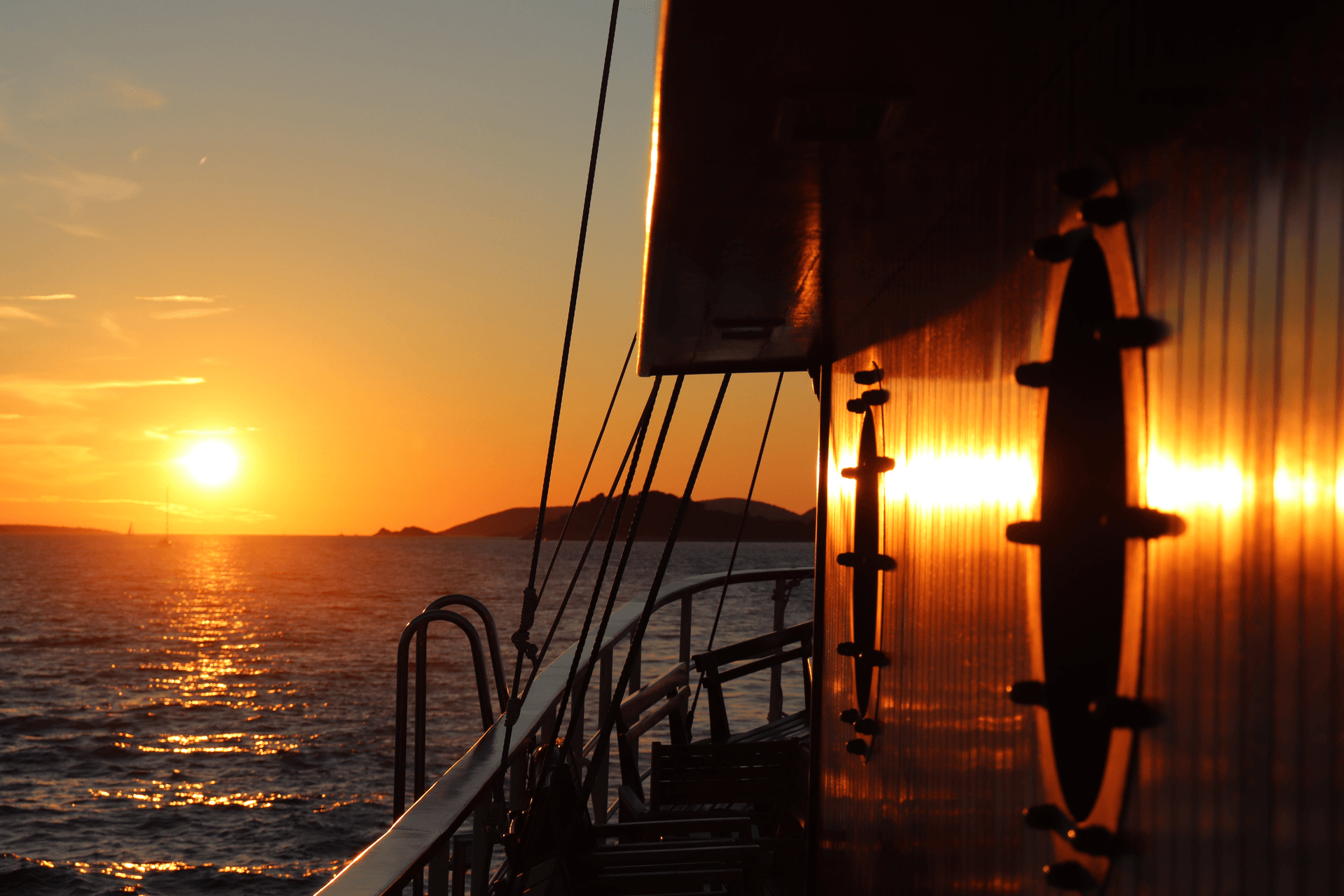 Golden sunset over the Adriatic seen from the deck of Polaris